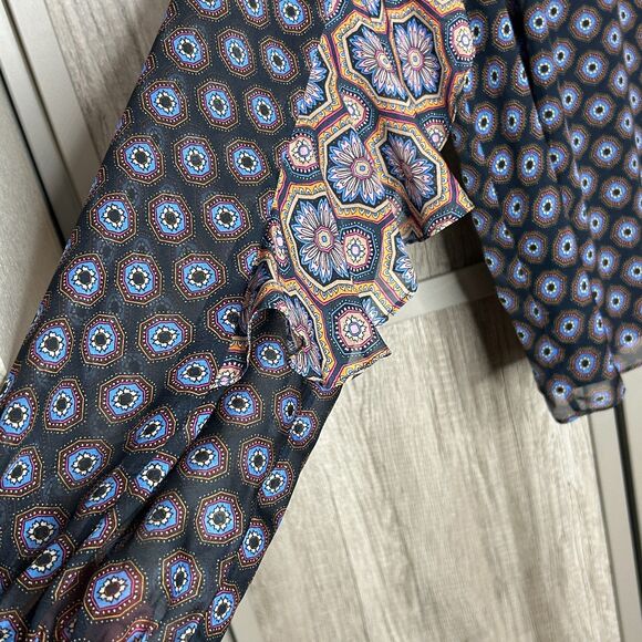 Ramy Brook Top Blouse Size M Kaleidoscope Print Ruffle Romantic Whimsical - Picture 5 of 8